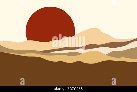 Desert Sun Abstract Mountain Vector. Simple Mountain and Sun Background Abstract. Stock Vector