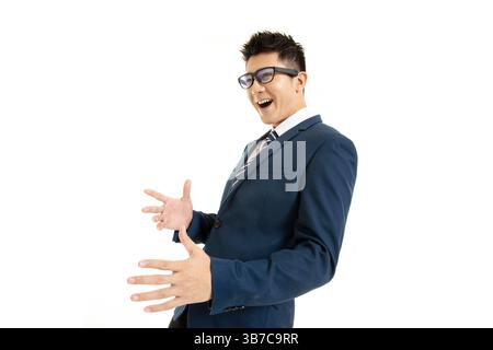 A professional utilizing AR glasses to interact with holographic interfaces in a tech-driven workspace Stock Photo