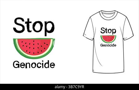 Stop Genocide T-shirt design, watermelon with lettering Stop Genocide in grunge style, vector illustration. Stock Vector