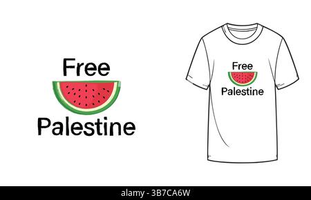 Free Palestine T-shirt design, watermelon with lettering Free Palestine in grunge style, vector illustration. Stock Vector