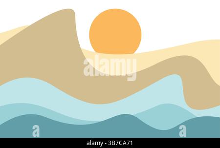 Mountain and Sea View with Sun abstract background vector Stock Vector