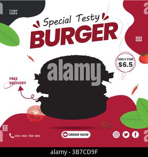 Special Delicious Burger And Fast Food Menu Social Media Banner Post Design Stock Vector