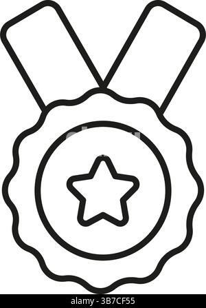 Award Medal With Star Line Icon. Achievement Recognition, Excellence, And Honor Outline Symbol. Success And Accomplishment Representation. Editable Stock Vector