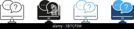 Computer With Speech Bubbles Line and Solid Icon Set. Online Communication, Customer Support, And Digital Interaction Symbol Collection. Chat Stock Vector