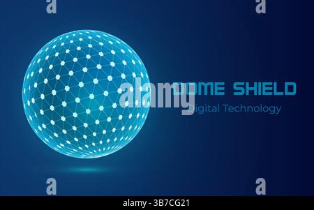 Protective dome shield sphere with hexagon, 3d ball on blue background artificial intelligence AI technology, Protection against viruses and cyber Stock Vector