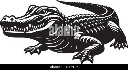 Alligator Silhouette line art vector illustration on white background Stock Vector