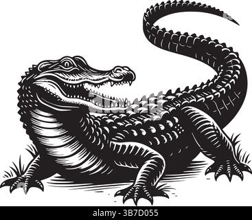 Alligator Silhouette line art vector illustration on white background Stock Vector