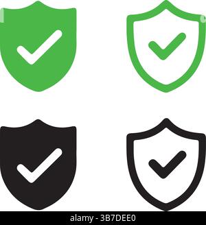 Secure Verified Protection Shield Check Mark Icons Stock Vector