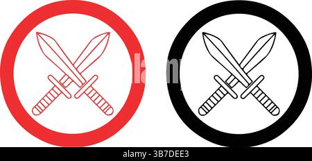 Crossed Swords Symbol Icon Set Red Black Stock Vector