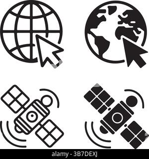 Global Network Satellite Connection Icons Set Stock Vector