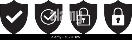 Security Shield Checkmark Lock Protection Icons Stock Vector