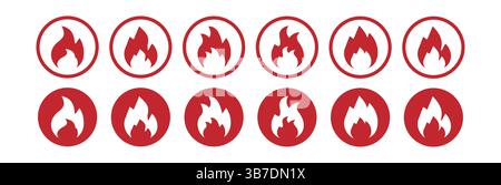 Flame icons set.  Collection of fire and flame icons. Bonfire icons, flaming elements. Fire sign. Fire flame icon isolated design. vector illustration Stock Vector
