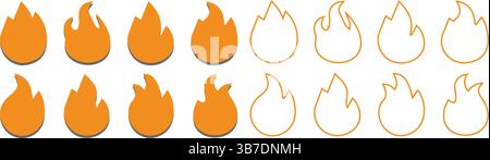 Flame icons set.  Collection of fire and flame icons. Bonfire icons, flaming elements. Fire sign. Fire flame icon isolated design. vector illustration Stock Vector