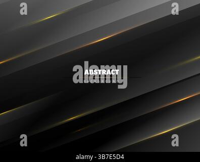 Abstract dark background featuring dynamic diagonal lines. Bright golden light streaks highlight this stunning abstract dark background with a modern Stock Vector