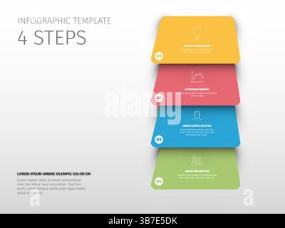 This business infographic template displays a four step vertical process or sequence. Use this infographic template design for presentations and repor Stock Vector
