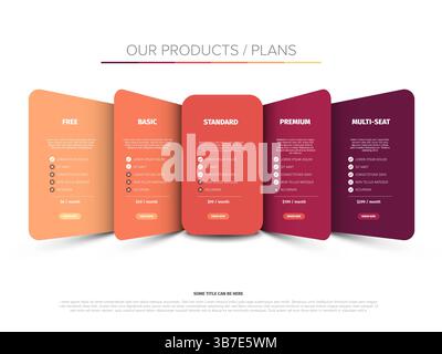 Displaying modern colorful pricing plans and product subscription options for comparison. This template helps showcase different pricing plans and pro Stock Vector