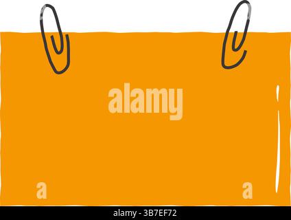 Minimalist hand-drawn illustration of a blank orange note with two black paper clips, representing reminders, messages, or office stationery. Stock Vector