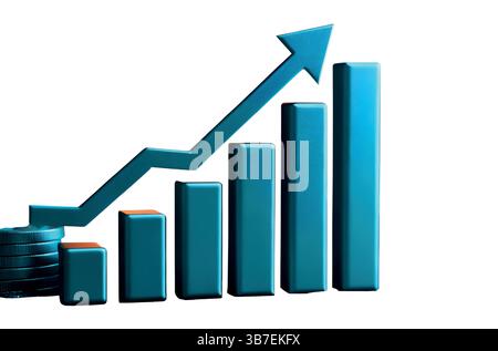 "3D Growth Chart with Blue Bars and Upward Arrow for Business Success" Stock Vector
