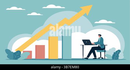 "Yellow Arrow Business Growth Illustration Showing Upward Market Trend" Stock Vector