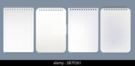 Realistic notebook page mockup. Vector spiral-bound paper for school and office, memo. Writing background for document or letter. Blank or empty journal note closeup. Education, documentation. Stock Vector