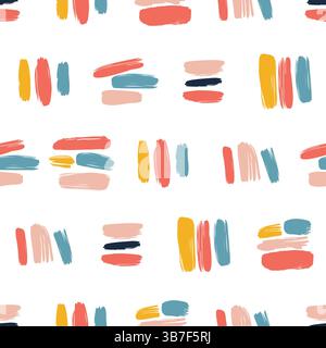 Vibrant brushstrokes overlapping in dynamic shapes, generating contemporary artistic vector seamless pattern capturing abstract expressionism with energetic color composition and design potential Stock Vector