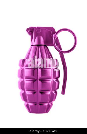 Pink hand grenade isolated on white background with clipping path Stock Photo