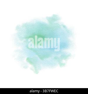 Blue mint abstract watercolor blurry spot template. Hand drawn light green pastel splash illustration isolated from background, by brush stain. For wr Stock Photo