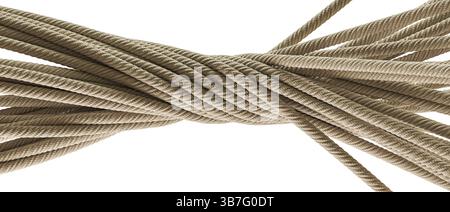Thick beige rope coiled and crossing on transparent background 3d Stock Photo