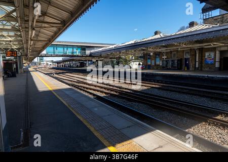 Image of Sheffield train station showcasing the platforms. Stock Photo