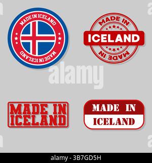 Set of four stamps with flag made in Iceland Stock Vector