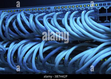 Supercomputer with cables and lamps Stock Photo