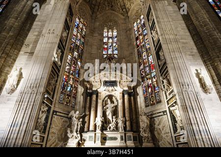 Stone altar of San Giovanni Bono Saint John the Good in the Duomo. Milan, Italy. Stock Photo