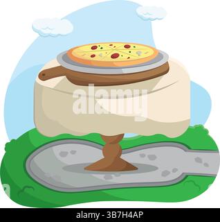 Italian pizza on round table. Vector illustration Stock Vector