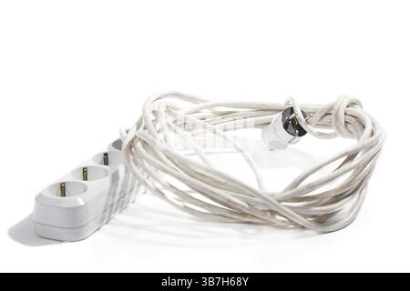 White electric cable isolated on white background Stock Photo