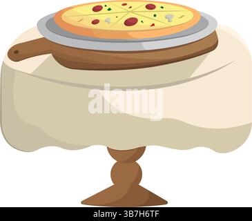 Hot pizza on dining table. Vector illustration Stock Vector