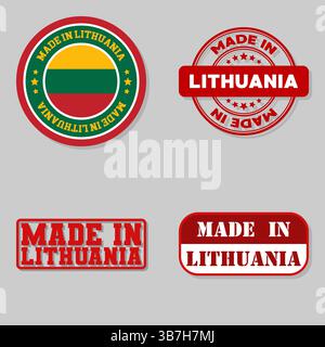 Set of four stamps with flag made in Lithuania Stock Vector