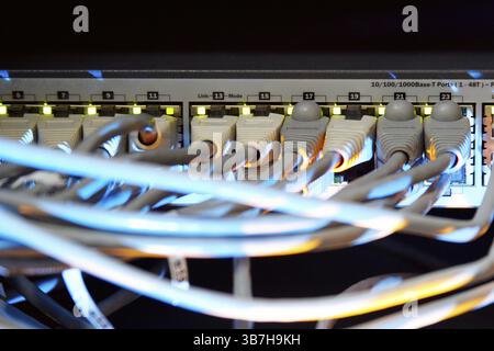 Supercomputer with cables and lamps Stock Photo