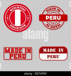 Set of four stamps with flag made in Peru Stock Vector
