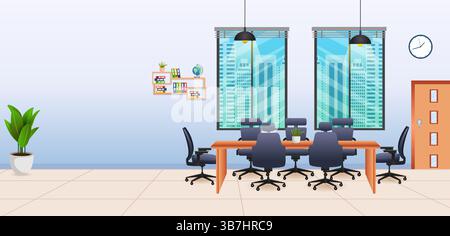 illustration of Modern Business Office Interior layout design no people coworking workplace space Stock Vector