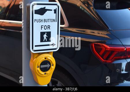 Crosswalk signal button, start crossing button on Manhattan, New York Stock Photo