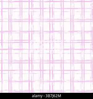 Pink checkered hand drawn seamless pattern design for textile print. Summer rustic home background abstract brush stroked design. Stock Photo