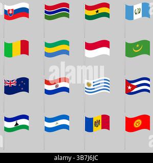 Vector waving flags on a pole vector ilustrator Stock Vector