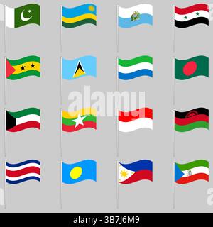 Set of flags on a pole ilustrator Stock Vector