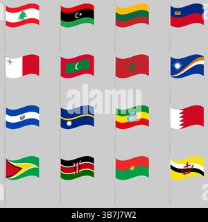 Set of vector flags of world countries ilustrator Stock Vector