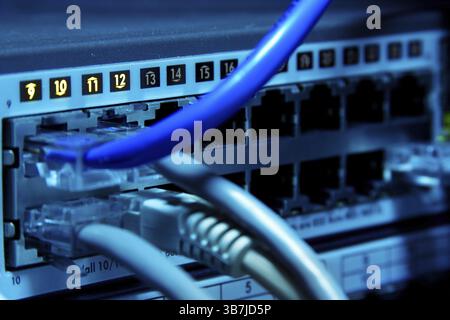 Supercomputer with cables and lamps Stock Photo