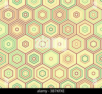 Honeycomb hexagon cells background. Simple stacked hexagons. Large honeycomb cells. Multiple tones color palette. Seamless pattern. Stock Vector