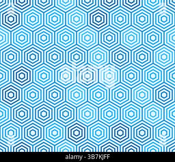 Hexagon geometric shapes background. Simple stacked hexagons pattern. Blue color tones. Hexagonal cells. Seamless pattern. Stock Vector
