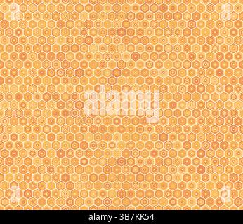 Honeycomb mosaic pattern. Bold rounded stacked hexagons mosaic pattern. Orange color tones. Hexagon shapes. Tileable pattern. Stock Vector