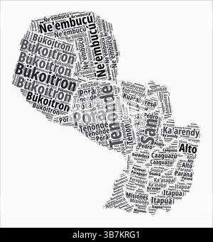 Paraguay Text Style Regions. Country region names word clouds in the Spanish language. Beautiful vector illustration. Stock Vector