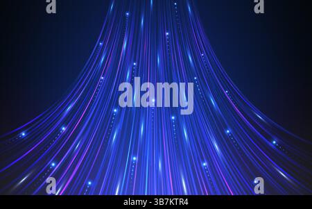 Data flow background with glowing blue and violet lines on dark gradient. Big data visualization. Futuristic high-speed technology effect. Vector Illu Stock Vector